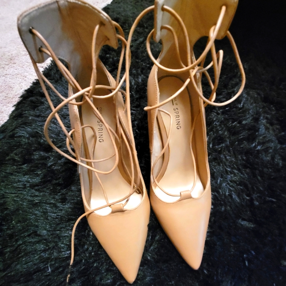 Nude strappy heels